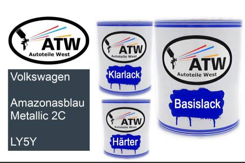 Volkswagen, Amazonasblau Metallic 2C, LY5Y: 1L Lackdose + 1L Klarlack + 500ml Härter - Set, von ATW Autoteile West.